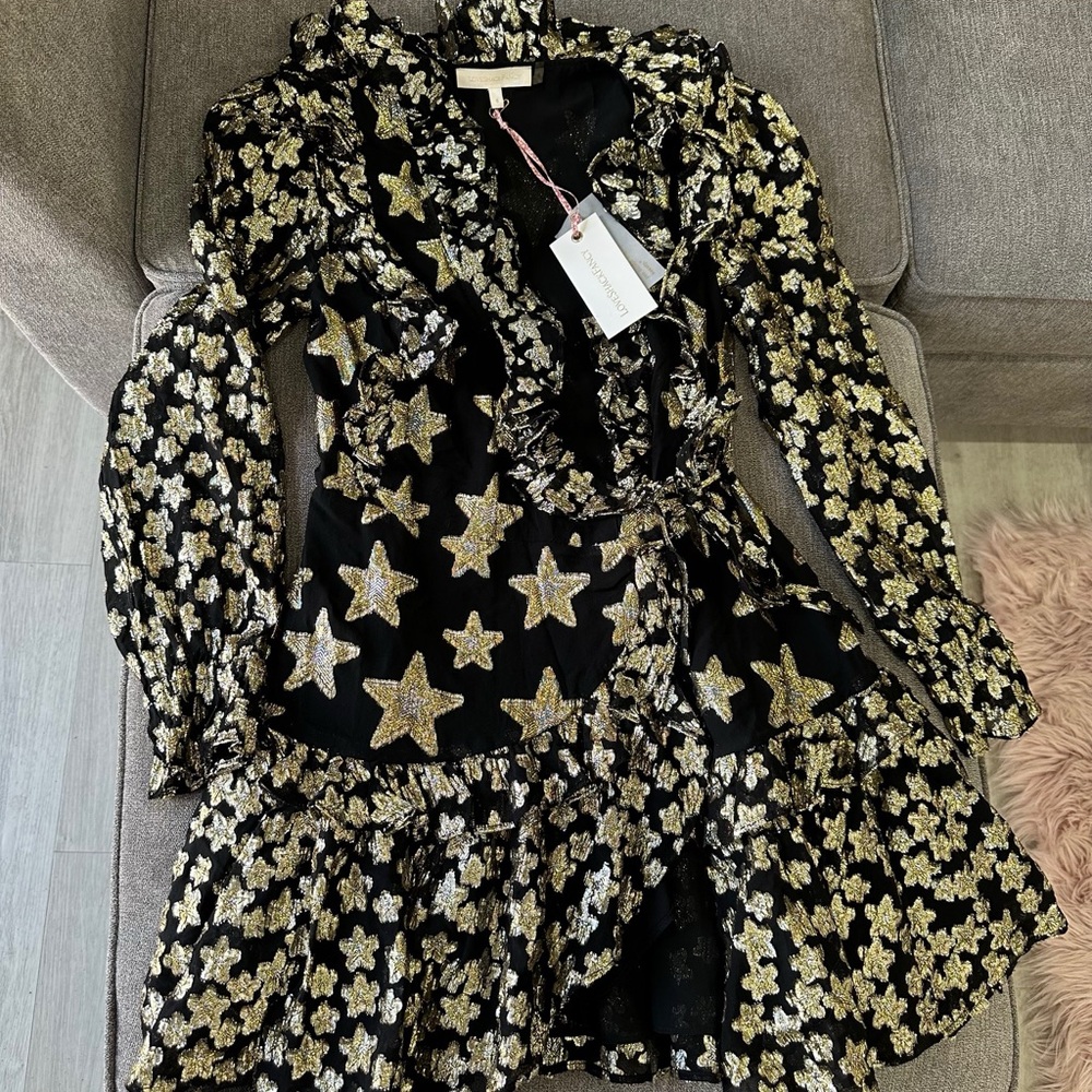 LoveShackFancy Metallic Black mini dress size 0